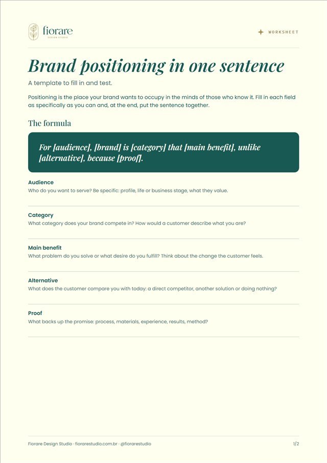 PDF cover: Worksheet: brand positioning in one sentence