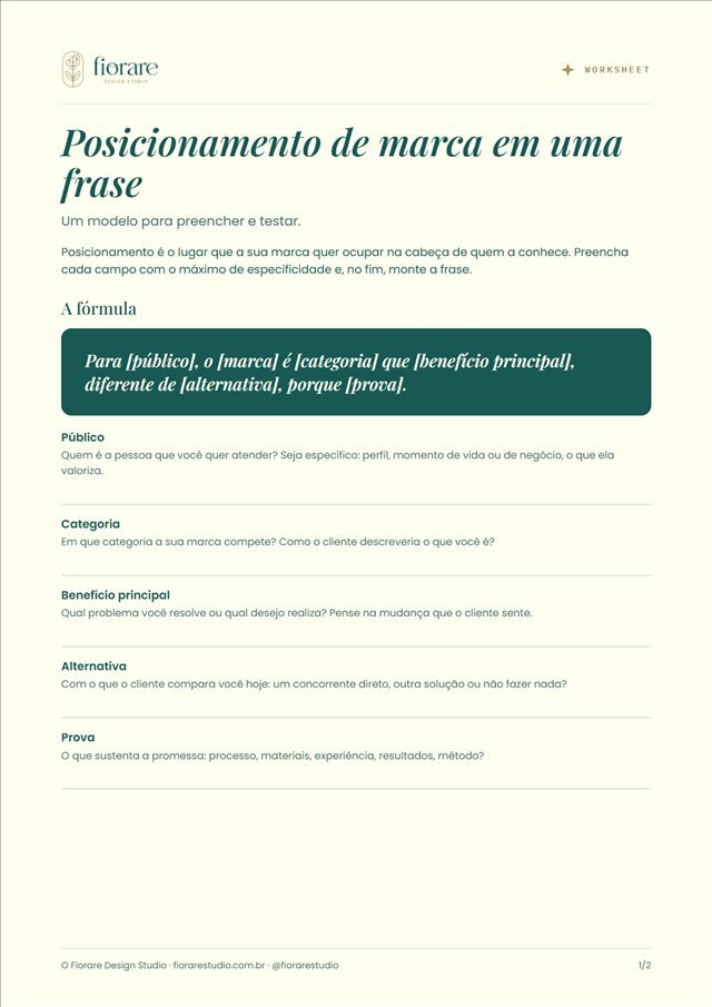 Capa do PDF: Worksheet: posicionamento de marca em uma frase